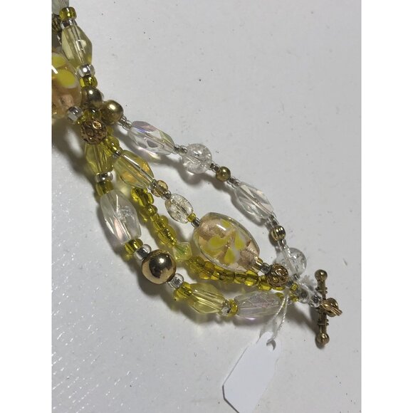 NEW Yellow Beaded Bracelet Spring Flowers Artisan 4-Strand 7" Toggle OOAK - Picture 11 of 11